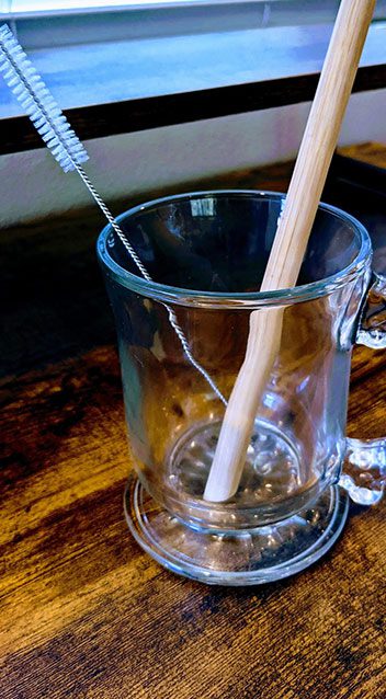Reusable straws on glass cup